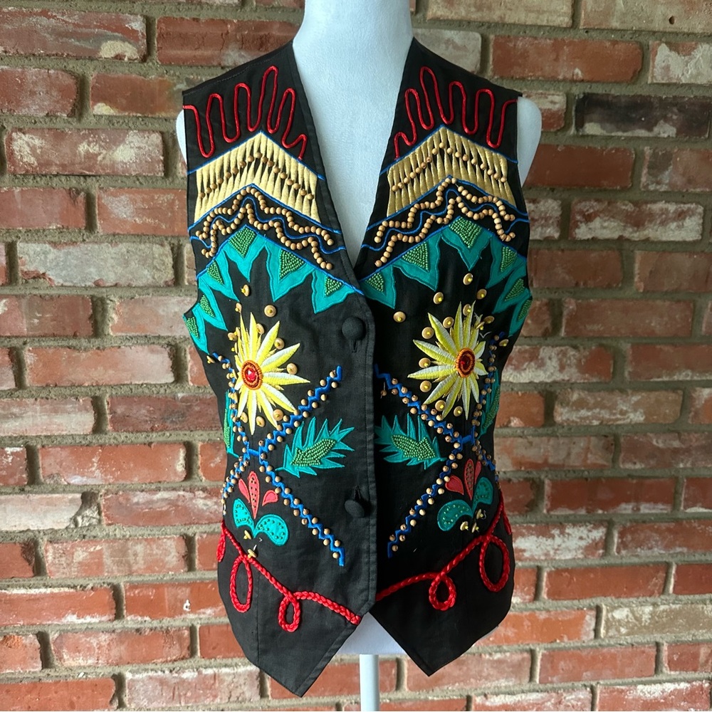 Linen Beaded Colorful Embroidered Vest